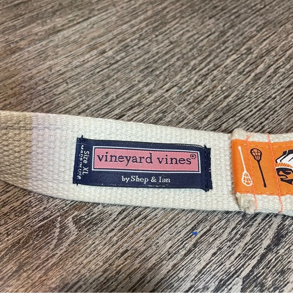 Vineyard Vines canvas club belt. Lacrosse sticks Native American. Used. 48” long